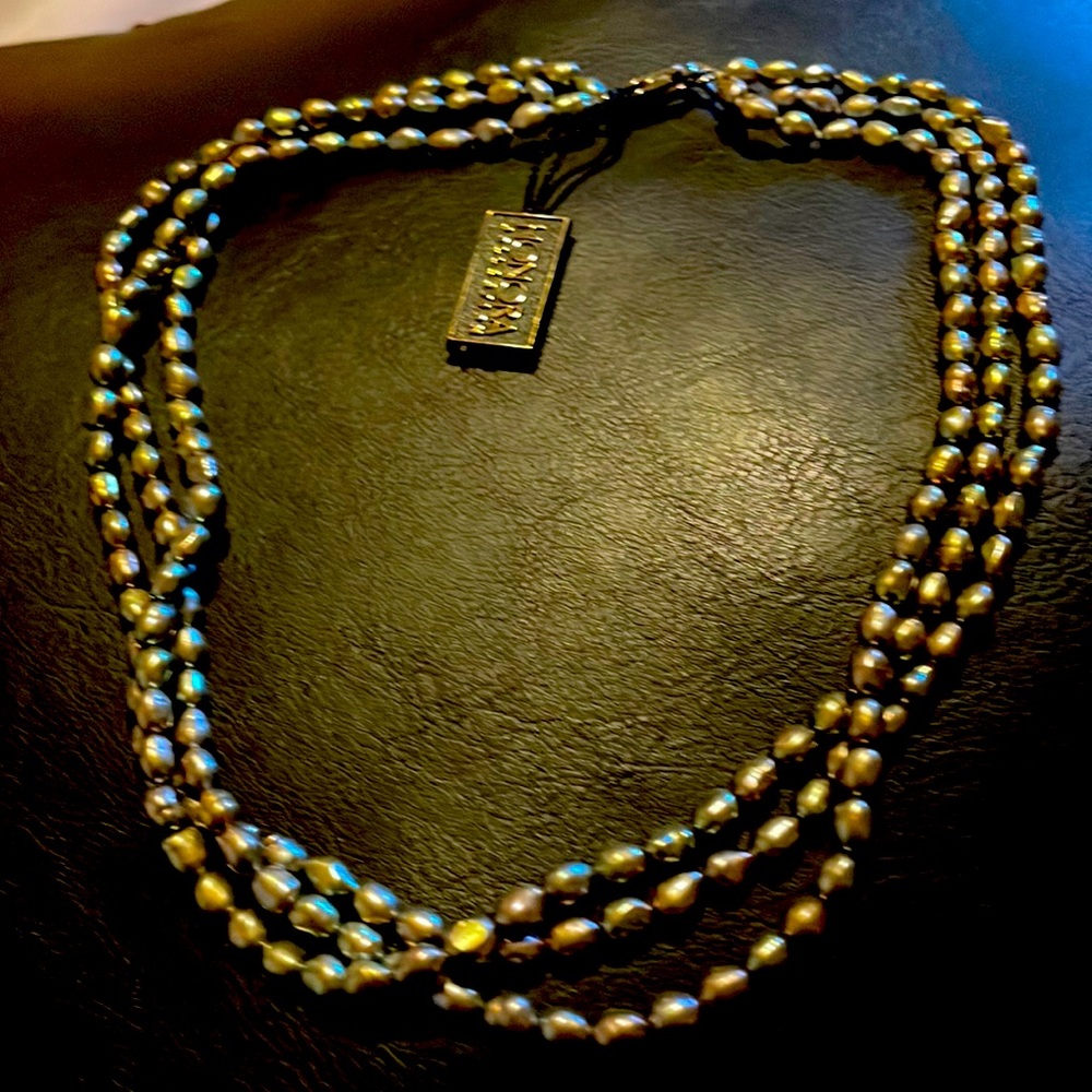 Triple strand multi color freshwater pearls